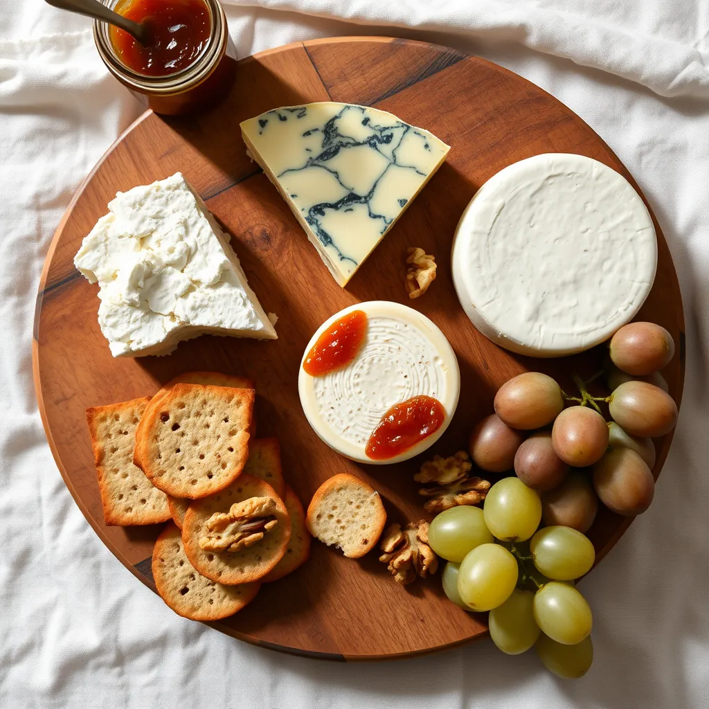 Welsh cheeses, chutney, oatcakes and grapes on an oak board